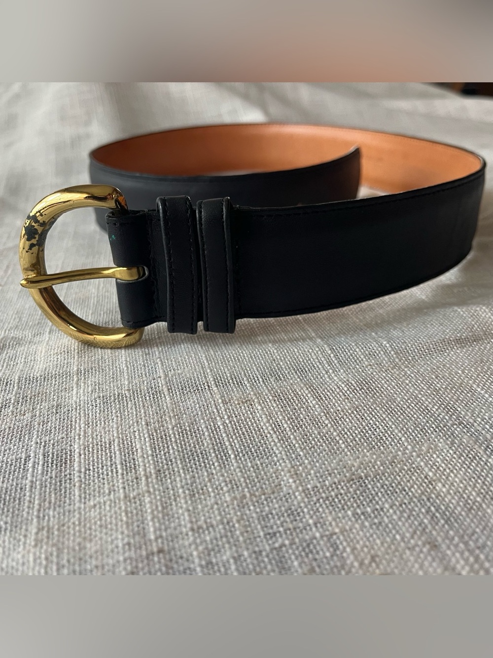 Coach Navy & Brass Buckle Glove-tanned Leather Belt